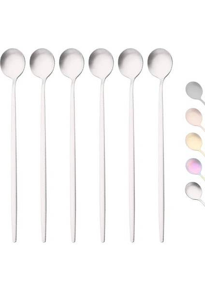 Gümüş 6 Adet Altın Kahve Çay Karıştırma Kaşığı Uzun Saplı Dondurma Tatlı Kaşığı Çevre Dostu Paslanmaz Çelik Sofra Mutfak Malzemeleri (Yurt Dışından)