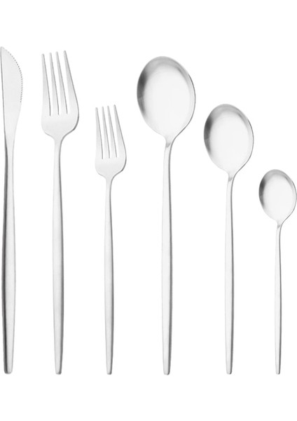 Gümüş 6 Adet Siyah Mat Sofra Takımı Çatal Bıçak Kaşık Seti Paslanmaz Çelik Yemek Takımı Seti Tatlı Çatal Kaşık Gümüş Seti Mutfak Parti Sofra (Yurt Dışından)
