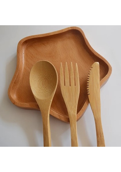 Set2 3 Adet/takım Ahşap Yemek Takımı Seti Bambu Çatal Bıçak Çorba Çay Kaşığı Catering Çatal Bıçak Kaşık Seti Bez Çanta ile Mutfak Pişirme Araçları Gereçler (Yurt Dışından)