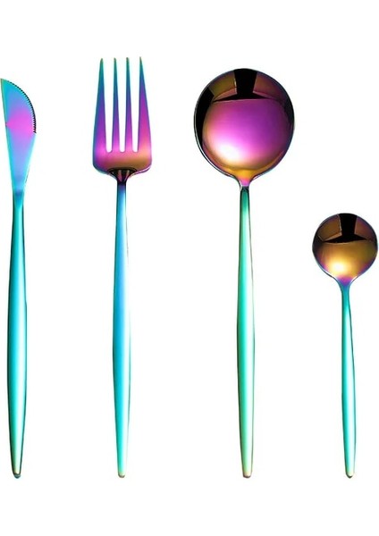 4 Adet Gökkuşağı Siyah Altın Paslanmaz Çelik Çatal Bıçak Kaşık Seti Gümüş Sofra Seti Bulaşık Makinesinde Yıkanabilir Çatal Kaşık Bıçak Seti Altın Yemek Takımı Yemek Takımı Eko (Yurt Dışından)