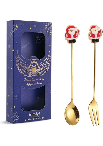 22 Noel Kaşık Seti Noel Elk Bisküvi Adam Noel Ağacı Noel Baba Tatlı Kutusu ile Karıştırma Kaşığı Paslanmaz Çelik Sofra (Yurt Dışından)