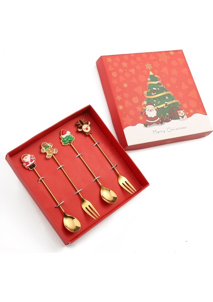 22 Noel Kaşık Seti Noel Elk Bisküvi Adam Noel Ağacı Noel Baba Tatlı Kutusu ile Karıştırma Kaşığı Paslanmaz Çelik Sofra (Yurt Dışından)
