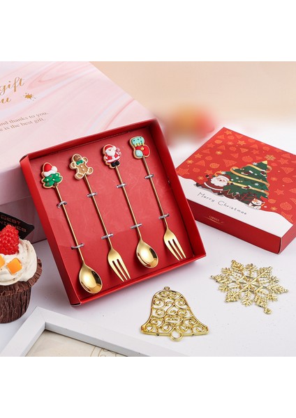 Stil 9 Noel Kaşık Seti Noel Elk Bisküvi Adam Noel Ağacı Noel Baba Tatlı Kutusu ile Karıştırma Kaşığı Paslanmaz Çelik Sofra (Yurt Dışından)