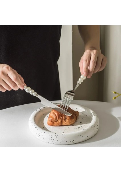 B Yüksek Sertlik Yemek Kaşığı Anti-Pas Yeniden Kullanılabilir Et Çatalı Yemek Paslanmaz Çelik Sahte Inci Kesici Çatal Bıçak Takımı Restoran Aksesuarları (Yurt Dışından) modelleri
