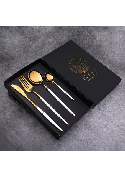 Gümüş 304 Paslanmaz Çelik Altın Çatal Bıçak Kaşık Seti Siyah Lüks Yemek Takımı Seti Mutfak Çatal Ayna Parlatma Çatal Kaşık Bıçak Seti 4 Adet (Yurt Dışından)