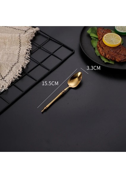 Altın Çay Kaşığı Vintage Paslanmaz Çelik Yemek Takımı Seti Batı Kaşık Biftek Bıçağı Çay Kaşığı Tatlı Çatal Çatal Bıçak Takımları Sofra Takımı Mutfak Eşyaları (Yurt Dışından)