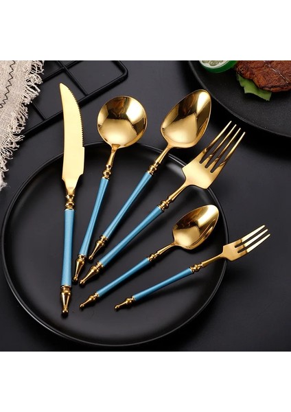 Altın Çay Kaşığı Vintage Paslanmaz Çelik Yemek Takımı Seti Batı Kaşık Biftek Bıçağı Çay Kaşığı Tatlı Çatal Çatal Bıçak Takımları Sofra Takımı Mutfak Eşyaları (Yurt Dışından)