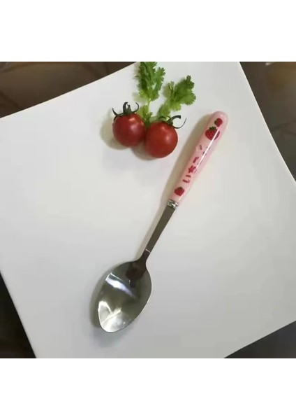 1 Adet Kaşık Kore Çilek Kedi Çubuklarını Kaşık Çatal Çatal Bıçak Kaşık Seti Kılıfı ile Taşınabilir Seyahat Paslanmaz Çelik Sofra Seti Mutfak Eşyaları (Yurt Dışından)