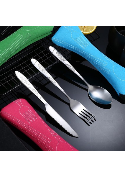 Blue-3pcs Taşınabilir Sofra Çantası Çatal Bıçak Takımı Yemek Takımı Seyahat Ambalaj Saklama Kutusu Yemek Takımı Piknik Çatal Kaşık Çantası (Yurt Dışından)