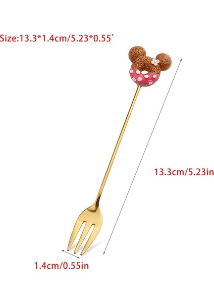 Kahve Kırmızı Çatal 1 Adet Mini Paslanmaz Çelik Sevimli Çörek Kaşığı Çatal Kek Kahve Tatlı Dondurma Karıştırma Kaşıkları Şeker Karikatür Çocuk Çay Kaşığı (Yurt Dışından)