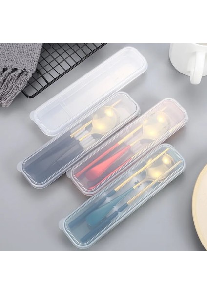 I 1 Pc Seyahat Açık Yeniden Kullanılabilir Buğday Samanı Sofra Kutusu Okul Ev Yuvası Tasarımı Pratik Çatal Bıçak Takımı Şeffaf Kapak 21*5.4*2.7 cm (Yurt Dışından)