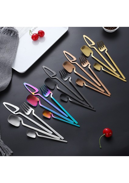 Gül Altın 16 Adet Mat Siyah Batı Yemek Takımı Seti 18/10 Paslanmaz Çelik Çatal Yaratıcı Çatal Bıçak Kaşık Sofra Sofra Takımı Gümüş (Yurt Dışından)