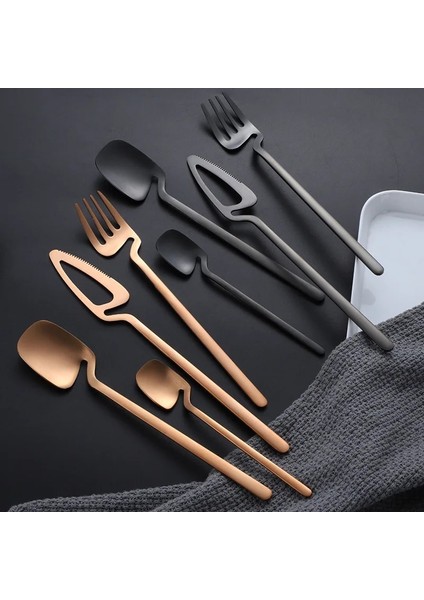 Gül Altın 16 Adet Mat Siyah Batı Yemek Takımı Seti 18/10 Paslanmaz Çelik Çatal Yaratıcı Çatal Bıçak Kaşık Sofra Sofra Takımı Gümüş (Yurt Dışından) modelleri