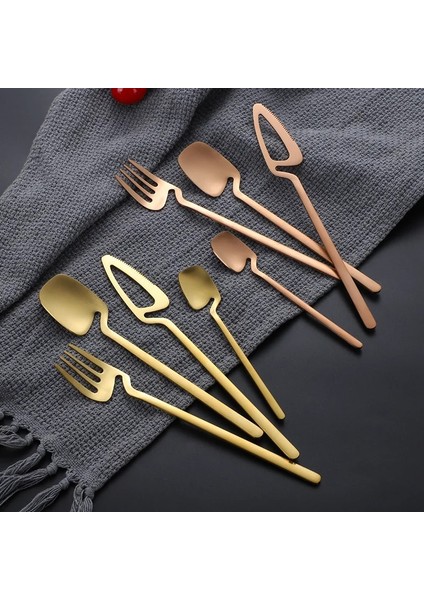 Gül Altın 16 Adet Mat Siyah Batı Yemek Takımı Seti 18/10 Paslanmaz Çelik Çatal Yaratıcı Çatal Bıçak Kaşık Sofra Sofra Takımı Gümüş (Yurt Dışından) fırsatları
