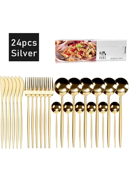 Kırmızı Yemek Takımı Gümüş Seti 4-24 Adet Mutfak Sofra Takımı Sofra Çatal Bıçak Kaşık Seti Ev Restoran Için Biftek Bıçağı Çatal Kaşık Çay Kaşığı (Yurt Dışından)