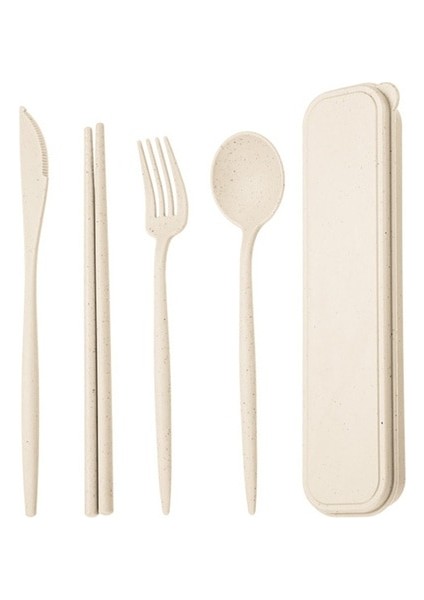 5 Adet Bej 1 Takım Buğday Samanı Sofra Öğrenciler Seyahat Piknik Taşınabilir Çatal Çubuk Kaşık Kılıfı ile Mutfak Aksesuarları ve Gadget (Yurt Dışından)