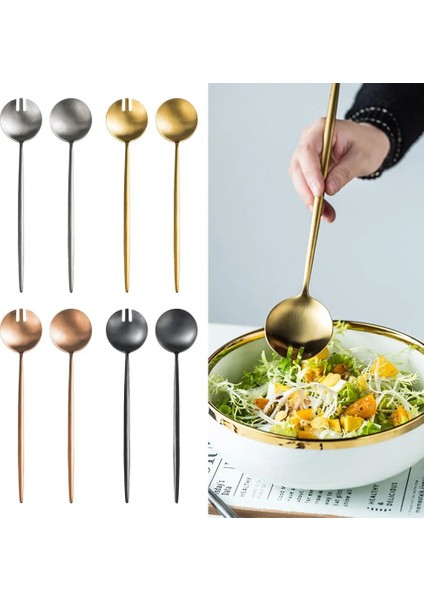 Altın 2 Adet/takım Servis Yemek Takımı Yaldızlı Salata Servis Kaşığı Çatal Bıçak Kaşık Seti Sofra Takımı Salata Dağıtım Yemekleri Çatal Kaşık Seti (Yurt Dışından)