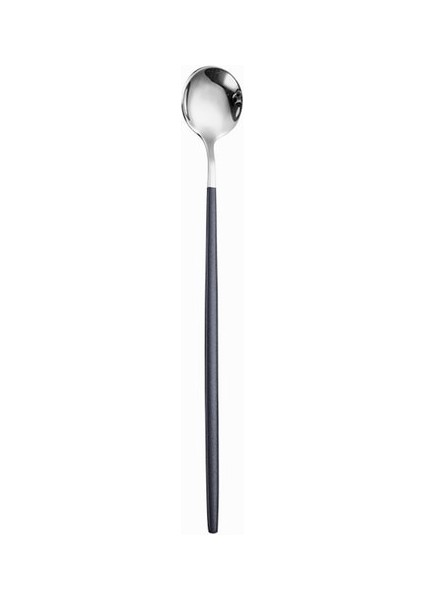 Buz Kaşığı 20.1cm Siyah Gümüş Çatal Kaşık Bıçak Paslanmaz Çelik Çatal Seti Gümüş Sofra Çubukları Yemek Takımı Icetea Kaşık Sofra Takımı Seti (Yurt Dışından)