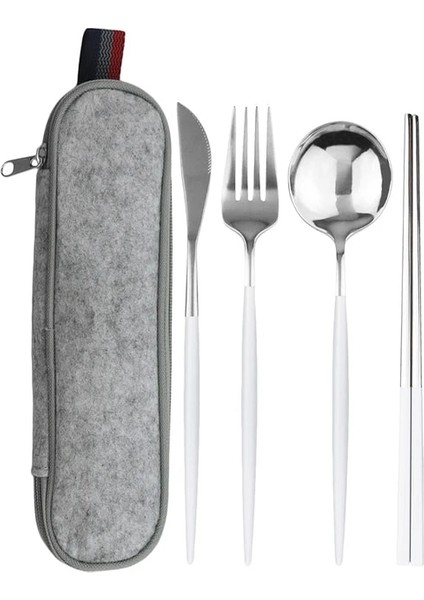 Whitesilver Gri Çanta Pembe Altın Yemek Takımı Seti Seyahat Kamp Çatal Bıçak Kaşık Seti Bıçak Çatal Kaşık Çubuklarını Taşınabilir Çanta ile Paslanmaz Çelik Sofra Seti (Yurt Dışından)