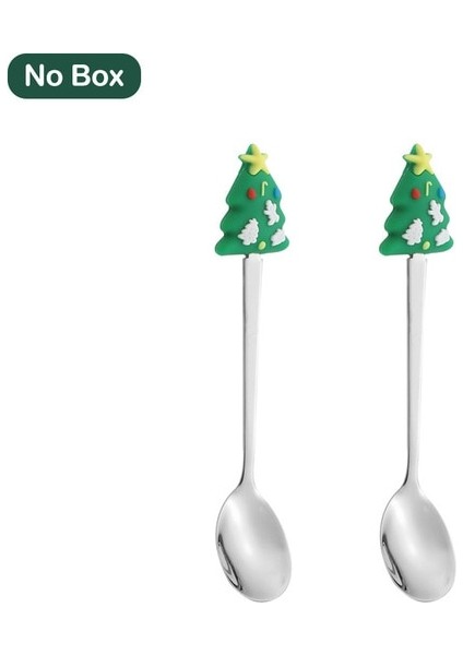 2 Adet-Gümüş-Hiçbir Kutu Noel Hediyesi Deco Sofra Çatal Seti Elk Noel Ağacı Dekorasyon Tatlı Kaşığı Meyve Çatalı Kahve Kaşığı Çatal Hediye (Yurt Dışından)