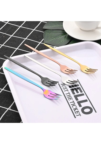 Siyah Gümüş 6 Adet 4/6 Adet Çay Çatal Seti Paslanmaz Çelik Meyve Kek Aperatif Tatlı Çatal Gökkuşağı Küçük Salata Çatalları Yemek Takımı Çatal Bıçak Takımı Mutfak Eşyaları (Yurt Dışından) modelleri