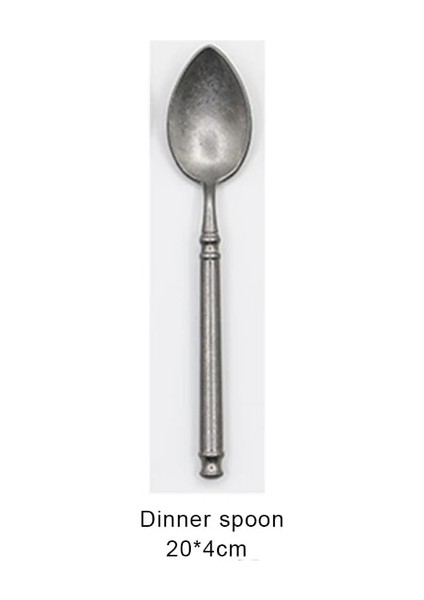 Akşam Yemeği Kaşığı Retro Fırçalama 304 Paslanmaz Çelik Sofra Takımı Mutfak Çatal Bıçak Kaşık Seti Biftek Bıçağı Çatal Kaşık Seti Tatlı Çatalı Vintage Restoran Çatal Bıçak Takımı (Yurt Dışından)