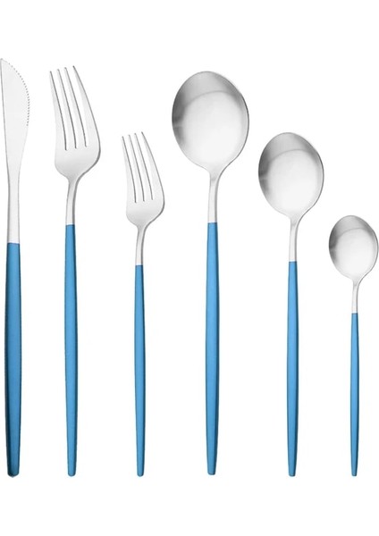 Mavi Gümüş 6 Adet Siyah Mat Sofra Takımı Çatal Bıçak Kaşık Seti Paslanmaz Çelik Yemek Takımı Seti Tatlı Çatal Kaşık Gümüş Seti Mutfak Parti Sofra (Yurt Dışından)