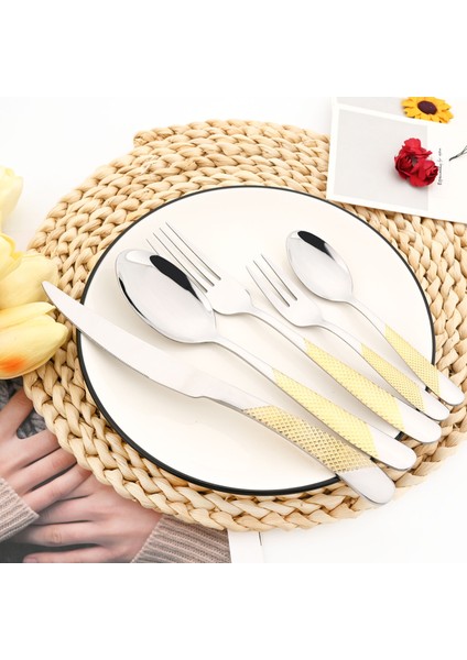 6p Yemek Kaşığı Drmfiy Lüks Çatal Bıçak Takımı 6/30 Adet Çatal Kaşık Bıçak Seti Zarif Altın Paslanmaz Çelik Yemek Takımı Seti Çay Kaşığı Mutfak Gümüş Seti (Yurt Dışından)