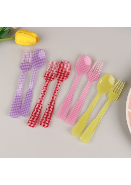 N6 2 Adet/takım Fransız Tarzı Retro Ekose Tatlı Kaşığı Çatal Plastik Çay Kahve Karıştırma Kaşığı Vintage Içecek Sofra Çay Kaşığı (Yurt Dışından) fırsatları