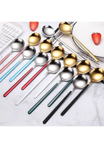 B02 Ev Yuvarlak Çorba Kaşığı Yemek Çatalı Kaşık Yaratıcı Dondurma Tatlı Kaşığı Çatal Uzun Saplı Kore Bibimbap Kaşık (Yurt Dışından) fiyatları