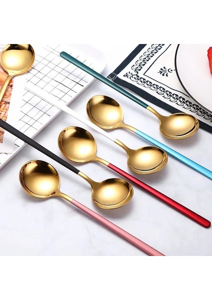 B02 Ev Yuvarlak Çorba Kaşığı Yemek Çatalı Kaşık Yaratıcı Dondurma Tatlı Kaşığı Çatal Uzun Saplı Kore Bibimbap Kaşık (Yurt Dışından) fırsatları