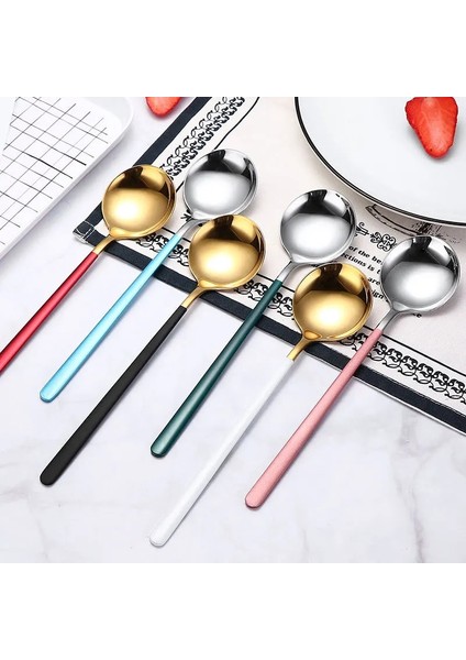 B02 Ev Yuvarlak Çorba Kaşığı Yemek Çatalı Kaşık Yaratıcı Dondurma Tatlı Kaşığı Çatal Uzun Saplı Kore Bibimbap Kaşık (Yurt Dışından) indirimleri