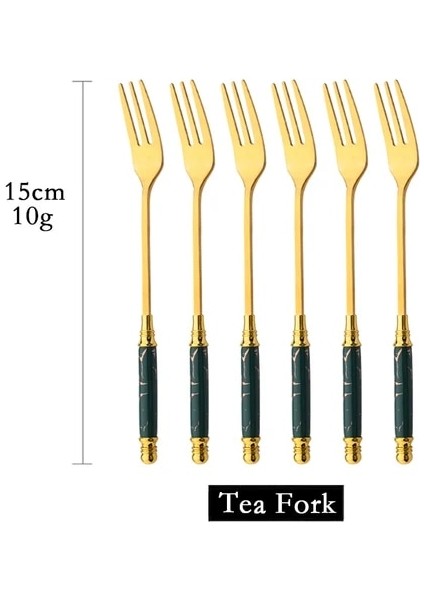 6 Adet Kek Çatalı Beyaz Altın Lüks Yemek Takımı Çatal Bıçak Kaşık Seti Seramik Tam Sofra Takımı Paslanmaz Çelik Bıçak Kek Çatalı Kaşık Seti Mutfak Sofra Hediye (Yurt Dışından)