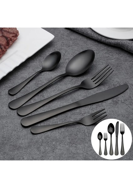 C-21.5cm Çelik Siyah Çatal Bıçak Kaşık Seti Balık Çatal Bıçaklar Çorba Kaşığı Çubuklarını Tereyağı Bıçağı Tatlı Kaşığı Kek Çatalı Çay Kaşığı Yemek Takımı Seti (Yurt Dışından) indirimleri