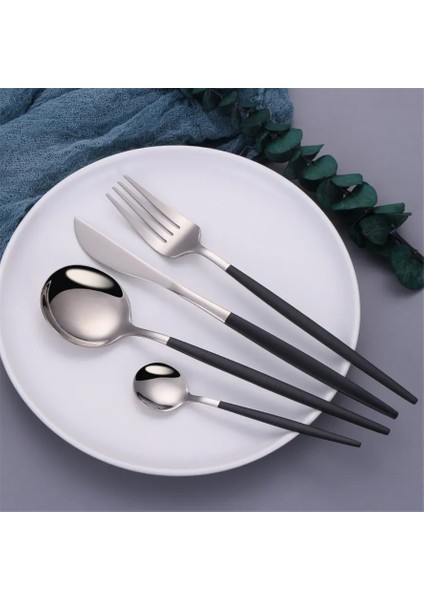 Akşam Yemeği Kaşığı 20.8 cm Siyah Gümüş Çatal Kaşık Bıçak Paslanmaz Çelik Çatal Seti Gümüş Sofra Çubukları Yemek Takımı Icetea Kaşık Sofra Takımı Seti (Yurt Dışından)