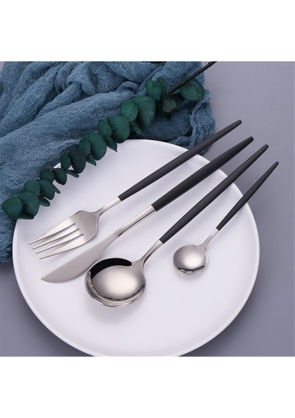 Akşam Yemeği Kaşığı 20.8 cm Siyah Gümüş Çatal Kaşık Bıçak Paslanmaz Çelik Çatal Seti Gümüş Sofra Çubukları Yemek Takımı Icetea Kaşık Sofra Takımı Seti (Yurt Dışından)