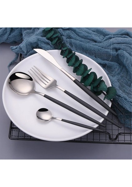 Akşam Yemeği Kaşığı 20.8 cm Siyah Gümüş Çatal Kaşık Bıçak Paslanmaz Çelik Çatal Seti Gümüş Sofra Çubukları Yemek Takımı Icetea Kaşık Sofra Takımı Seti (Yurt Dışından)