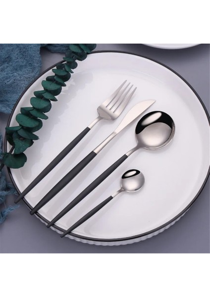 Akşam Yemeği Kaşığı 20.8 cm Siyah Gümüş Çatal Kaşık Bıçak Paslanmaz Çelik Çatal Seti Gümüş Sofra Çubukları Yemek Takımı Icetea Kaşık Sofra Takımı Seti (Yurt Dışından)