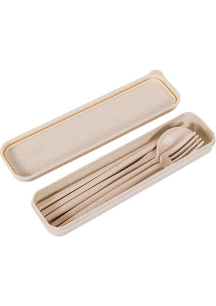 Bej 1 Takım Buğday Samanı Sofra Öğrenciler Seyahat Piknik Taşınabilir Çatal Çubuk Kaşık Kılıfı ile Mutfak Aksesuarları ve Gadget (Yurt Dışından)