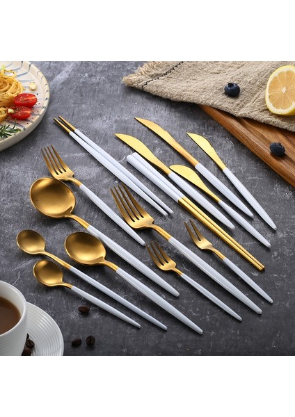 Kare Yemek Çubukları Mat Beyaz Altın 18/10 Paslanmaz Çelik Lüks Çatal Bıçak Takımı Sofra Bıçak Kahve Kaşığı Çatal Çubuklarını Sofra Takımı Seti Bulaşık Makinesinde Yıkanabilir (Yurt Dışından)