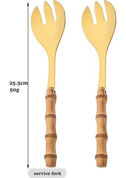 Altın Gümüş Doğal Bambu Saplı Çatal Bıçak Kaşık Seti 2 Adet Servis Çatalı Kaşık Sofra Takımı Paslanmaz Çelik Yemek Takımı Batı Mutfak Sofra (Yurt Dışından) fiyatları
