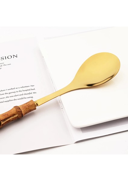 Altın Gümüş Doğal Bambu Saplı Çatal Bıçak Kaşık Seti 2 Adet Servis Çatalı Kaşık Sofra Takımı Paslanmaz Çelik Yemek Takımı Batı Mutfak Sofra (Yurt Dışından) modelleri