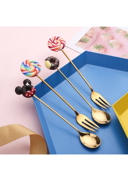 Kahve Çörek Çatalı 1 Adet Mini Paslanmaz Çelik Sevimli Çörek Kaşığı Çatal Kek Kahve Tatlı Dondurma Karıştırma Kaşıkları Şeker Karikatür Çocuk Çay Kaşığı (Yurt Dışından) fırsatları