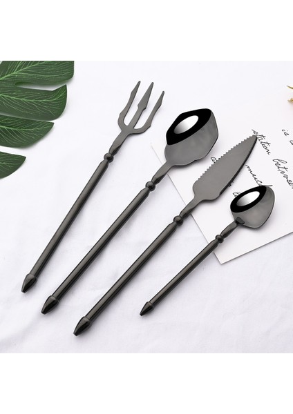 Gümüş Kaşık Siyah 304 Paslanmaz Çelik Ayna Yemek Takımı Çatal Seti Aquaman Trident Çatal Batı Biftek Bıçağı Kaşık Sofra Takımı Seti Sofra Seti (Yurt Dışından)