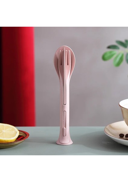 Pembe 3 Adet/takım 3 In 1 Seyahat Taşınabilir Çatal Bıçak Kaşık Seti Japonya Tarzı Buğday Samanı Bıçak Çatal Kaşık Öğrenci Yemek Takımı Setleri Mutfak Sofra (Yurt Dışından)