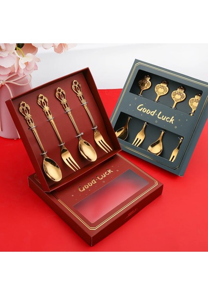 4PCS-A05 4pcs Altın Çatal Seti Donuts Şeker Kaşık Çatal Çay Kaşığı Meyve Çatal Süt Kahve Karıştırma Kaşık Tatlı Kek Araçları Çatal Hediye (Yurt Dışından)
