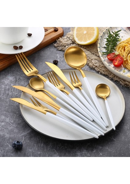 Kare Yemek Çubukları Mat Beyaz Altın 18/10 Paslanmaz Çelik Lüks Çatal Bıçak Takımı Sofra Bıçak Kahve Kaşığı Çatal Çubuklarını Sofra Takımı Seti Bulaşık Makinesinde Yıkanabilir (Yurt Dışından)