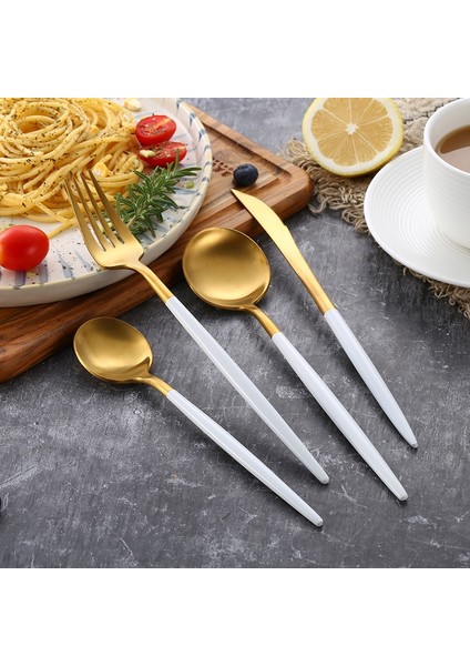 Kare Yemek Çubukları Mat Beyaz Altın 18/10 Paslanmaz Çelik Lüks Çatal Bıçak Takımı Sofra Bıçak Kahve Kaşığı Çatal Çubuklarını Sofra Takımı Seti Bulaşık Makinesinde Yıkanabilir (Yurt Dışından)