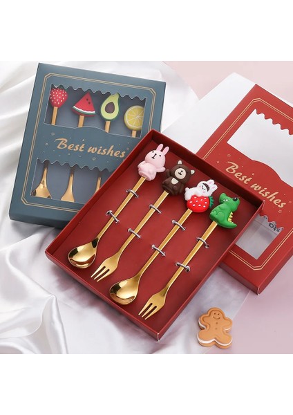 2PCS-F03 4pcs/2pcs Çocuk Sofra Takımı Çatal Kaşık Çatal Seti Meyve Hayvan Dekorasyon Tatlı Kaşığı Meyve Çatalı Kahve Kaşığı Çatal Hediye (Yurt Dışından) fiyatları
