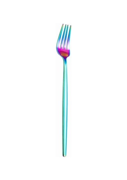 Salata Çatalı 18.6cm Ayna Gökkuşağı Paslanmaz Çelik Çatal Seti Tatlı Çatalı Kaşık Bıçak Gümüş Seti Sofra Çelik Çubuk Komple Yemek Takımı (Yurt Dışından)